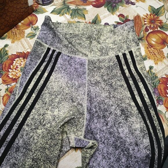 Adidas Climalite Yellow Purple High Rise Leggings Size Women's Small - Picture 2 of 3
